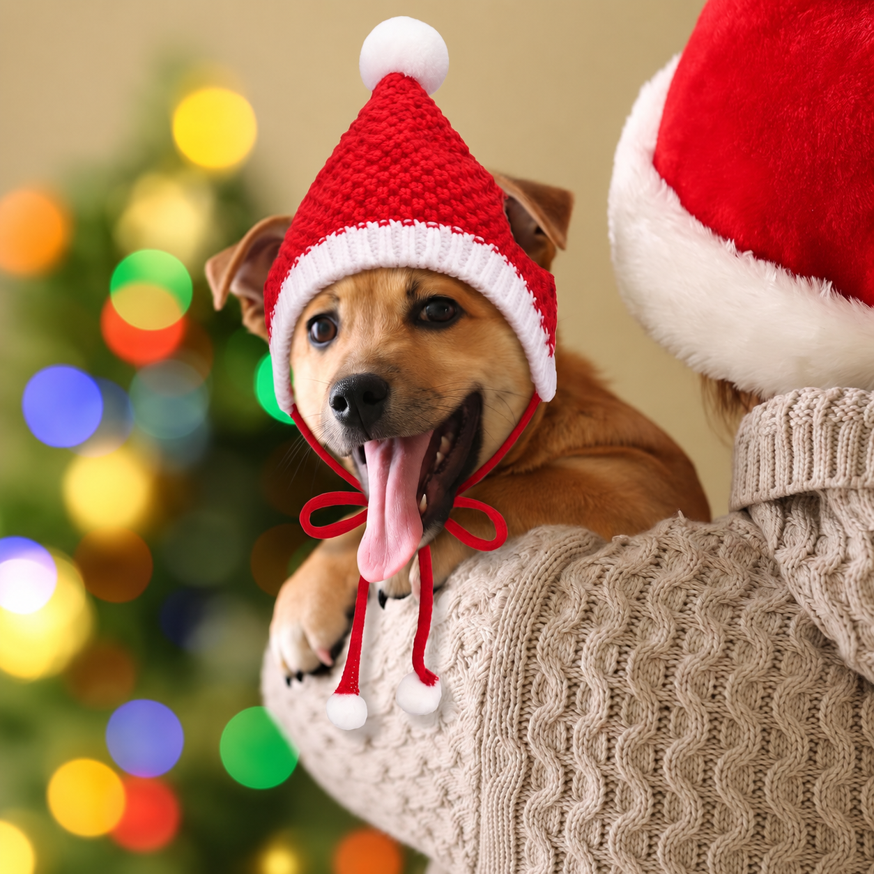 Pack of 4 Christmas Knitted Santa Hats for Dogs and Cats