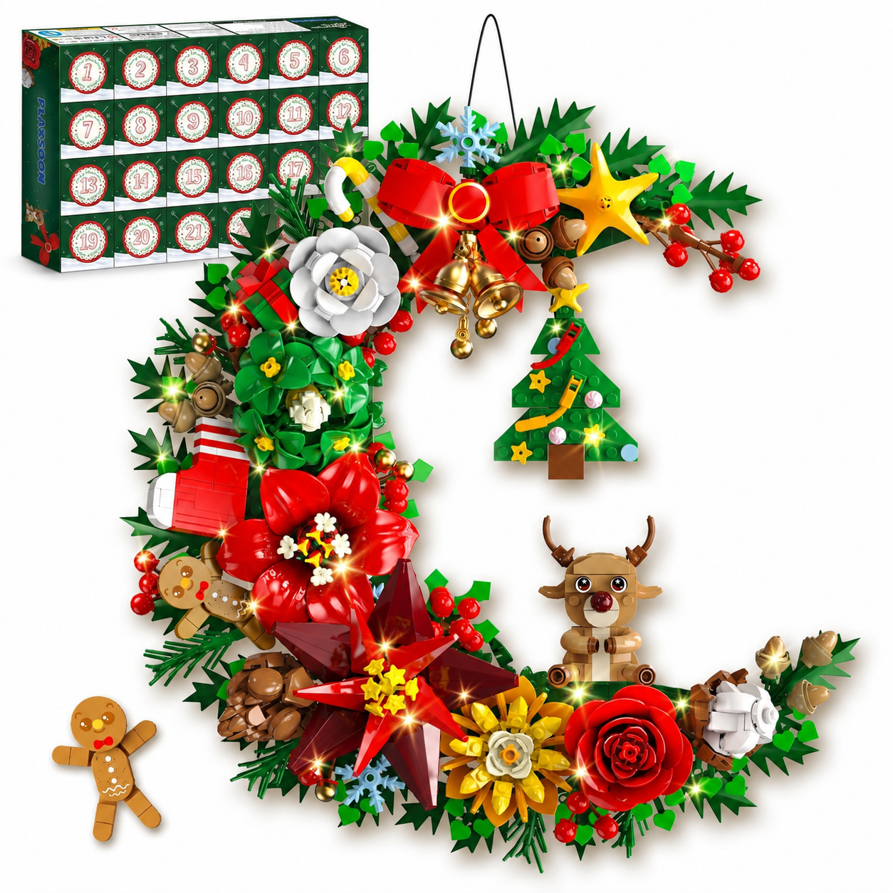 Christmas Moon Wreath Building Set with Light Advent Calendar