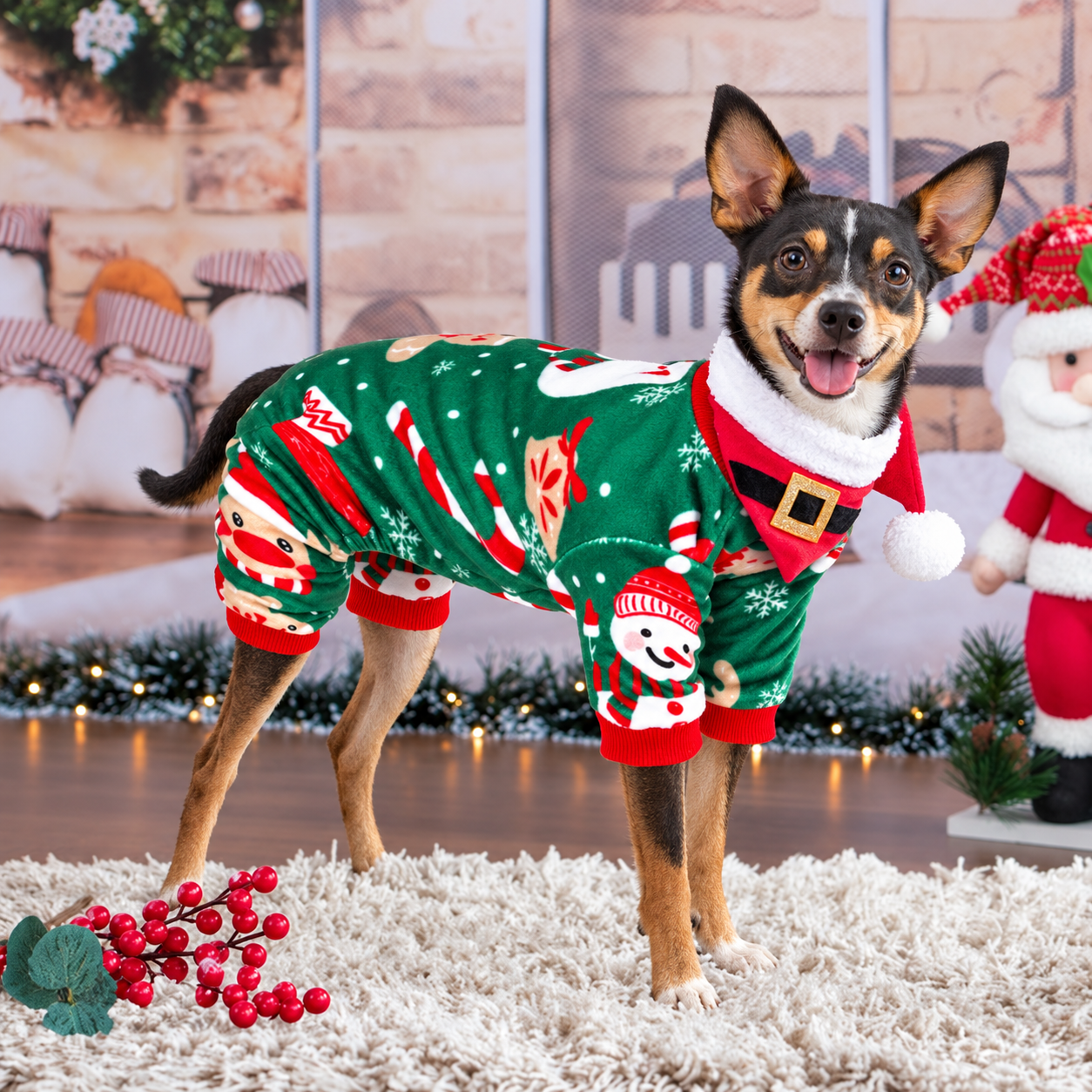 Christmas Dog Pajamas Soft Lightweight Velvet Winter Outfit