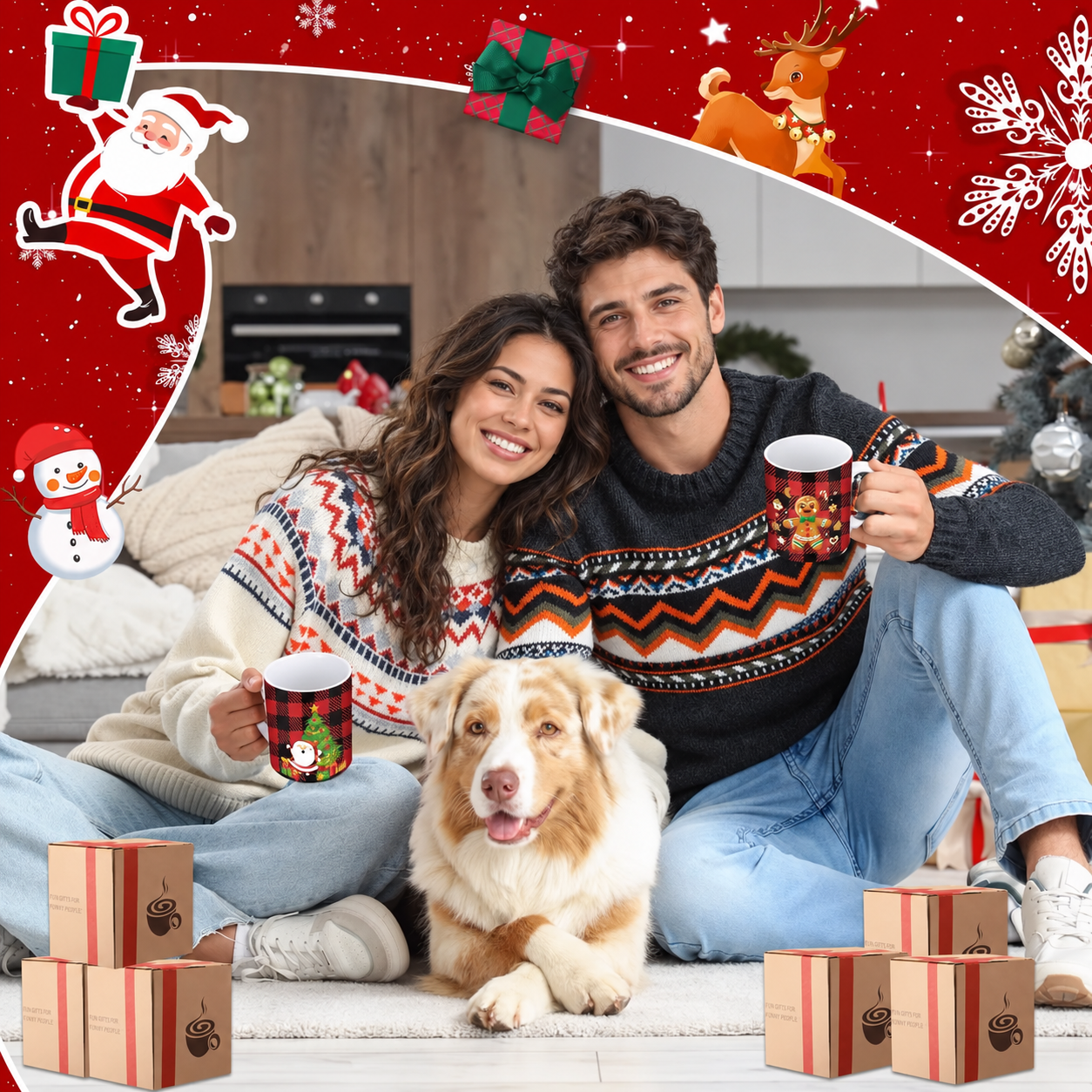 6 Pieces Christmas Printed Coffee Mugs