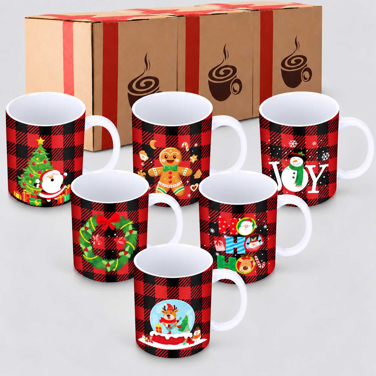 6 Pieces Christmas Printed Coffee Mugs