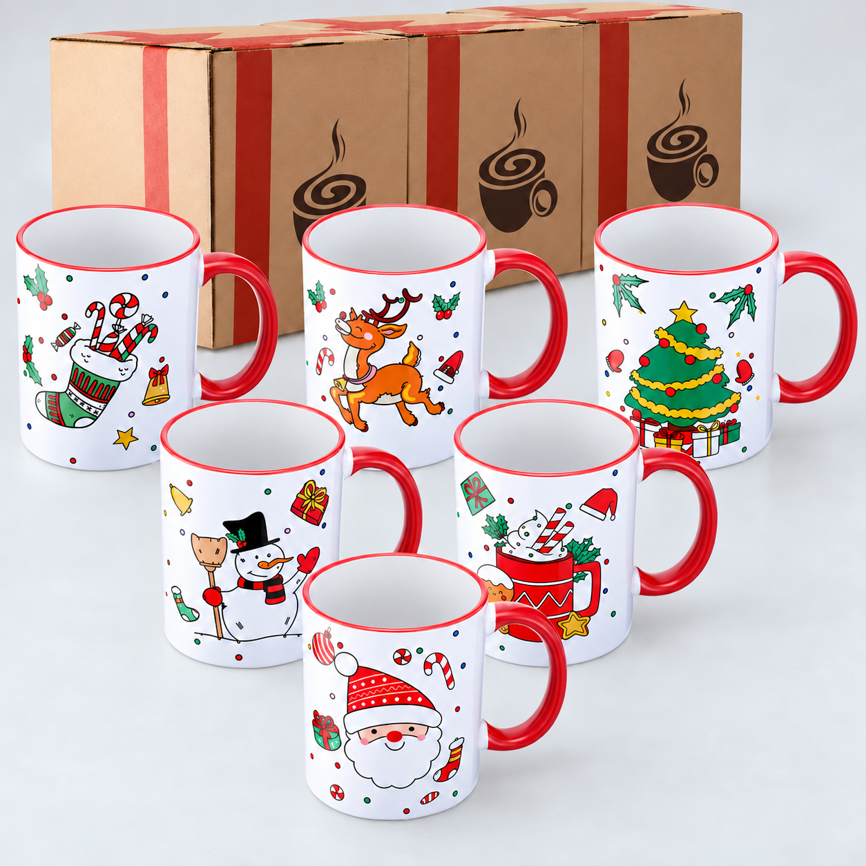 6 Pieces Christmas Printed Coffee Mugs