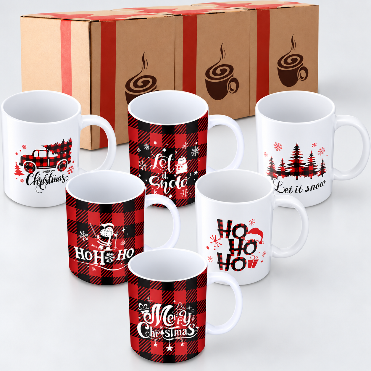 6 Pieces Christmas Printed Coffee Mugs