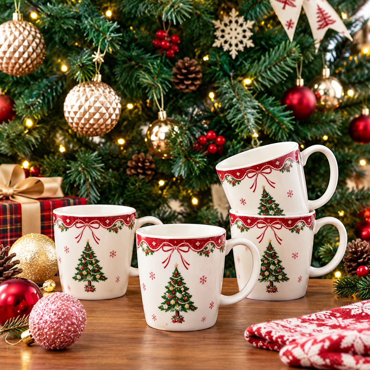 4 Pieces Christmas Themed Coffee Mugs Set