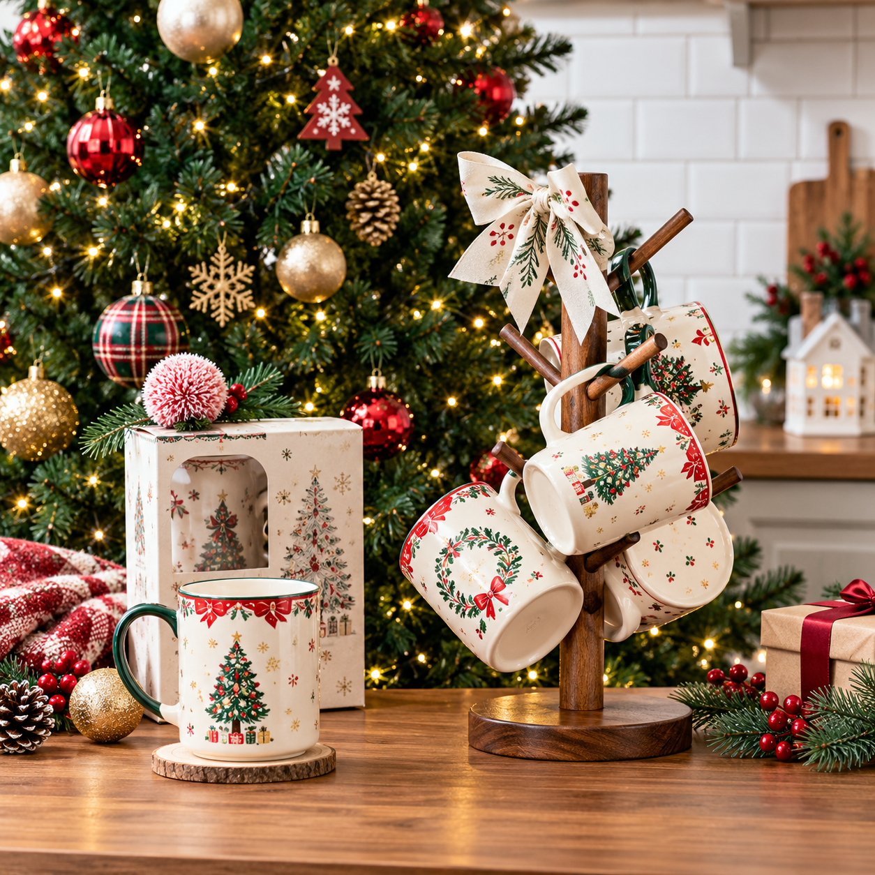 4 Pieces Christmas Themed Coffee Mugs Set
