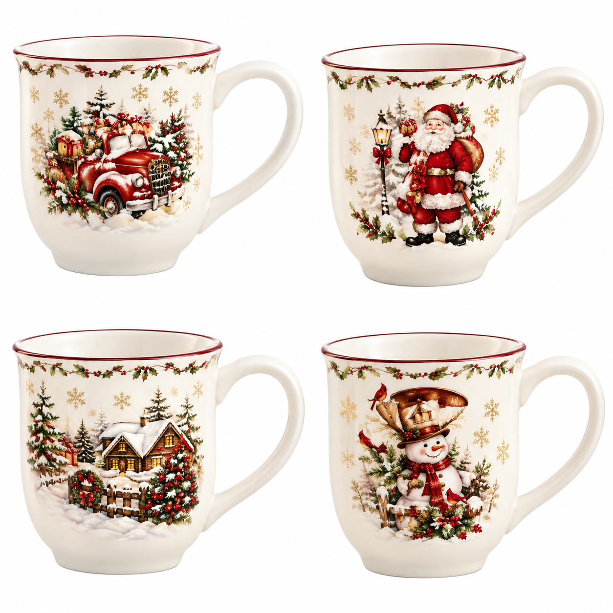4 Pieces Christmas Themed Coffee Mugs Set