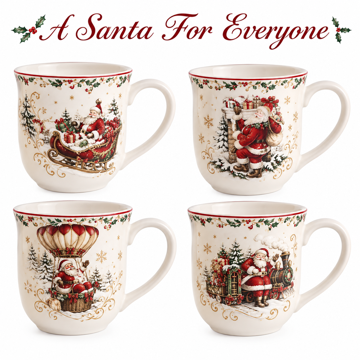 4 Pieces Christmas Themed Coffee Mugs Set