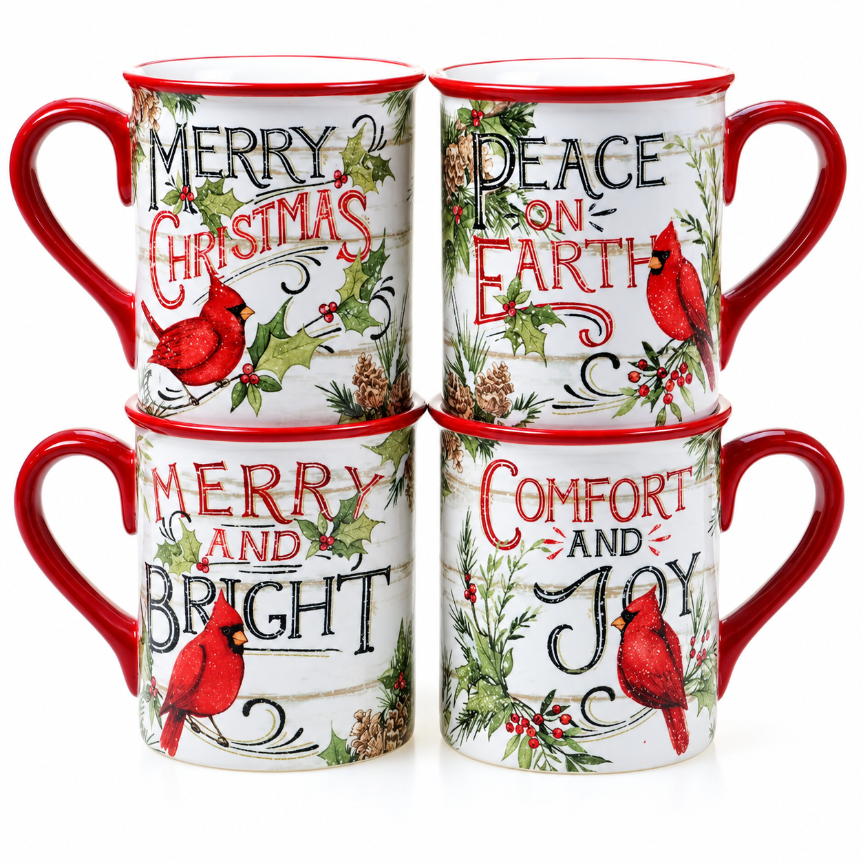 4 Pieces Holiday Cardinal Christmas Coffee Mugs