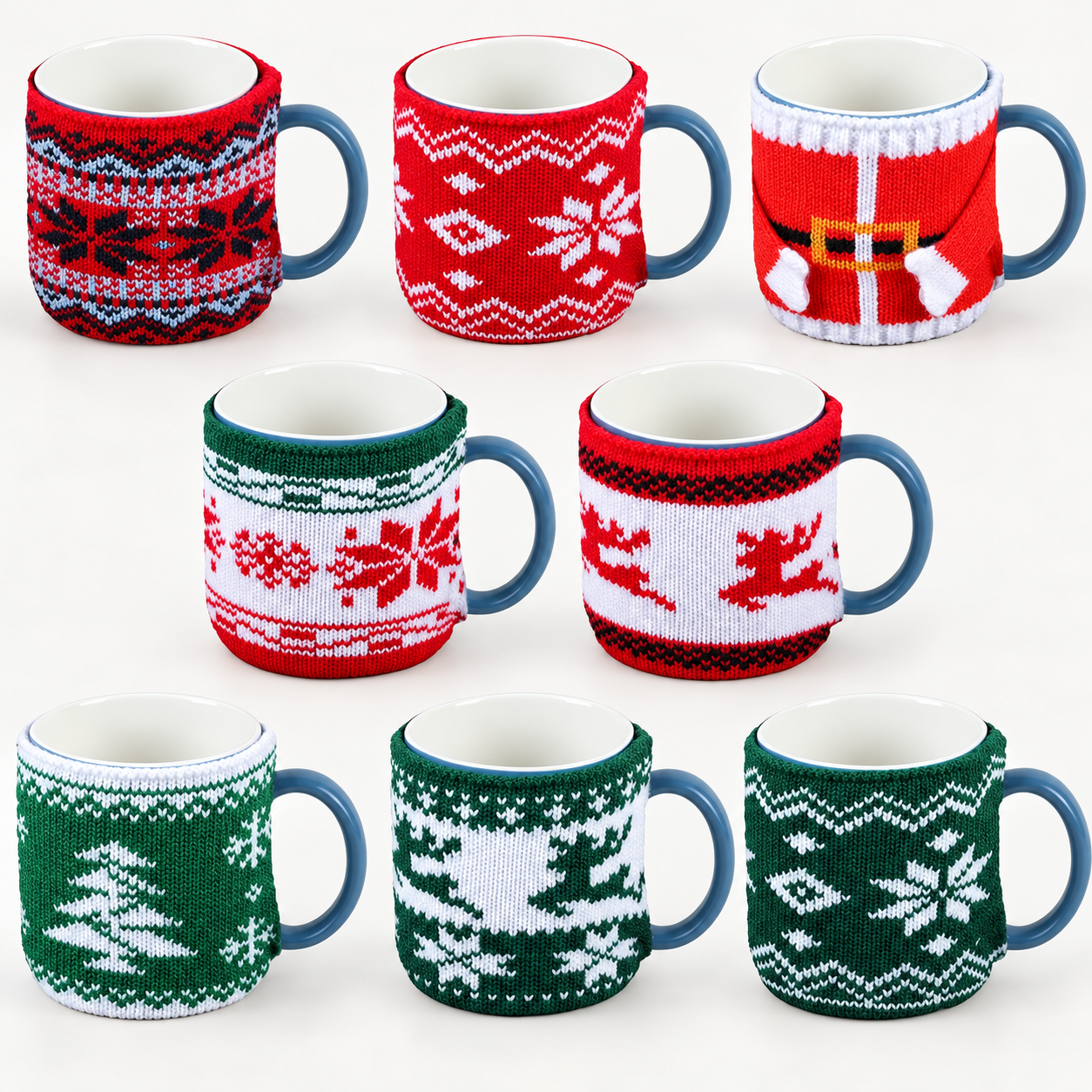8 Pieces Christmas Coffee Cup Sleeves With Knitted Design