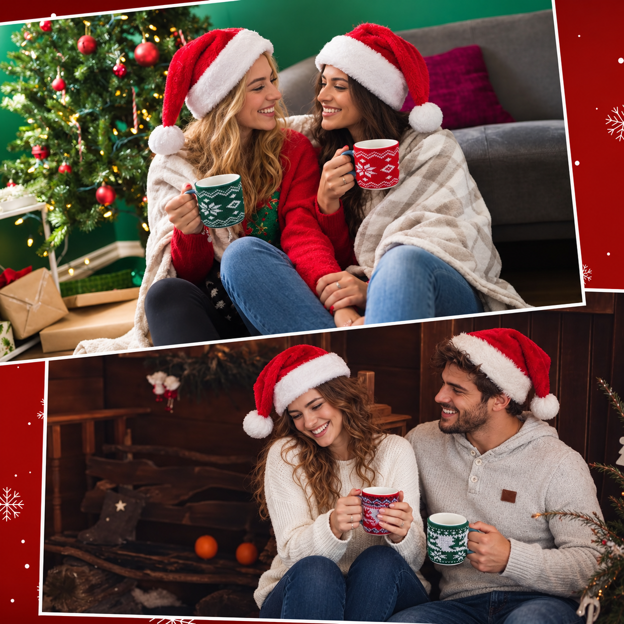8 Pieces Christmas Coffee Cup Sleeves With Knitted Design