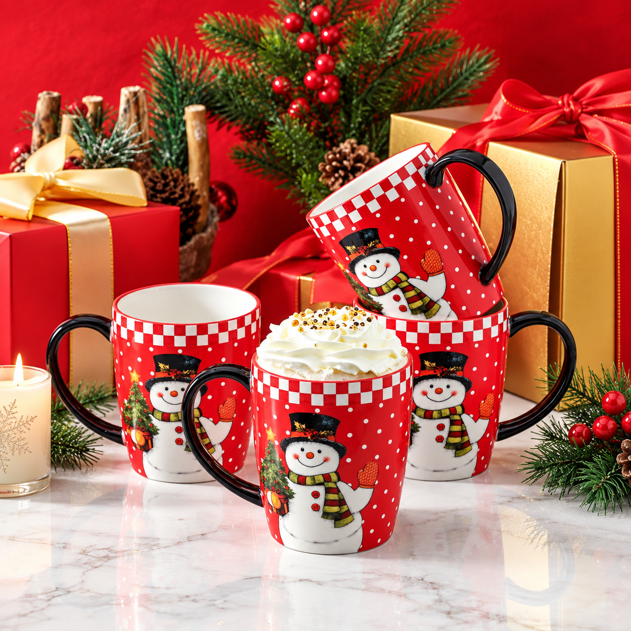 Set Of 4 15Oz Snowman Xmas Mugs For Men And Women