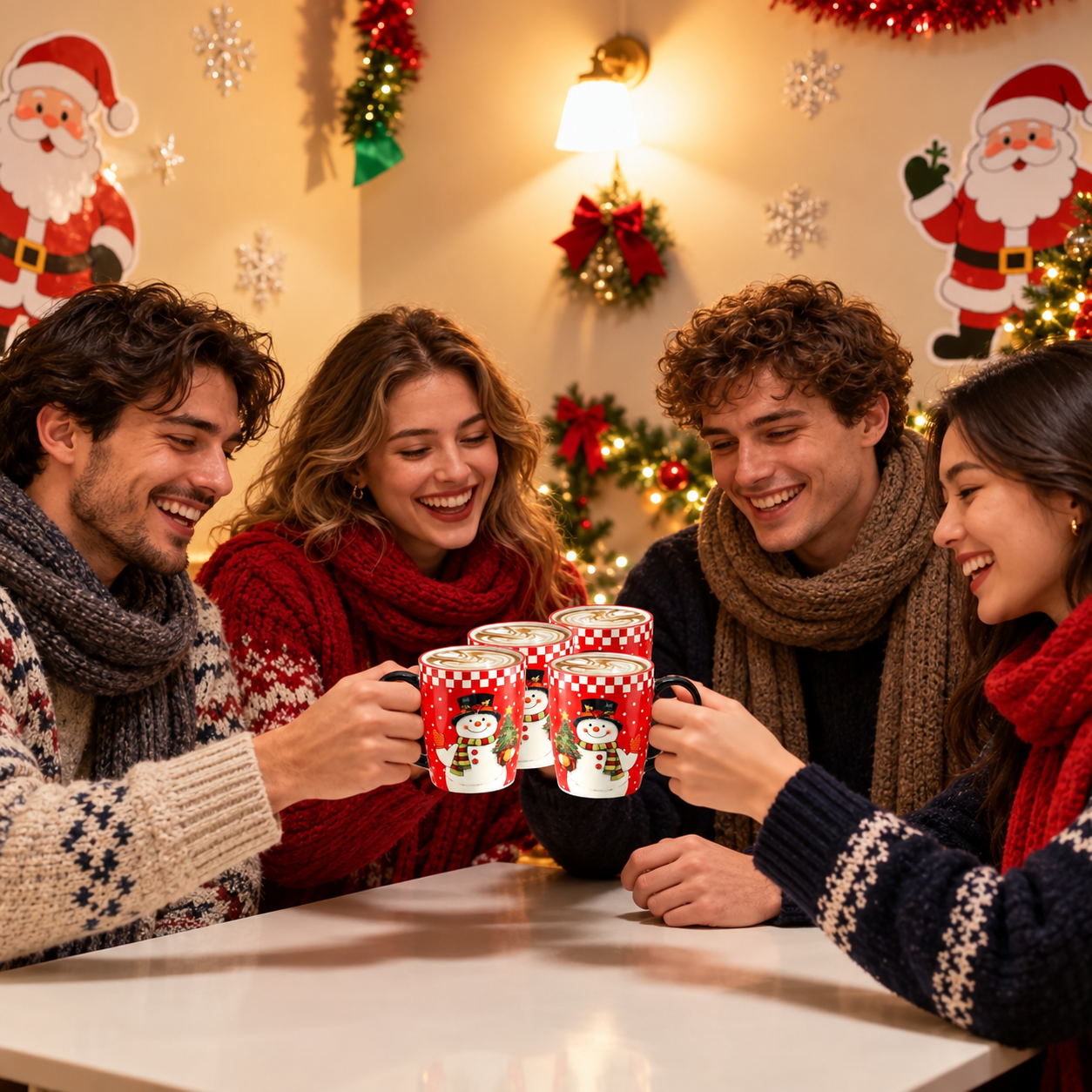 Set Of 4 15Oz Snowman Xmas Mugs For Men And Women