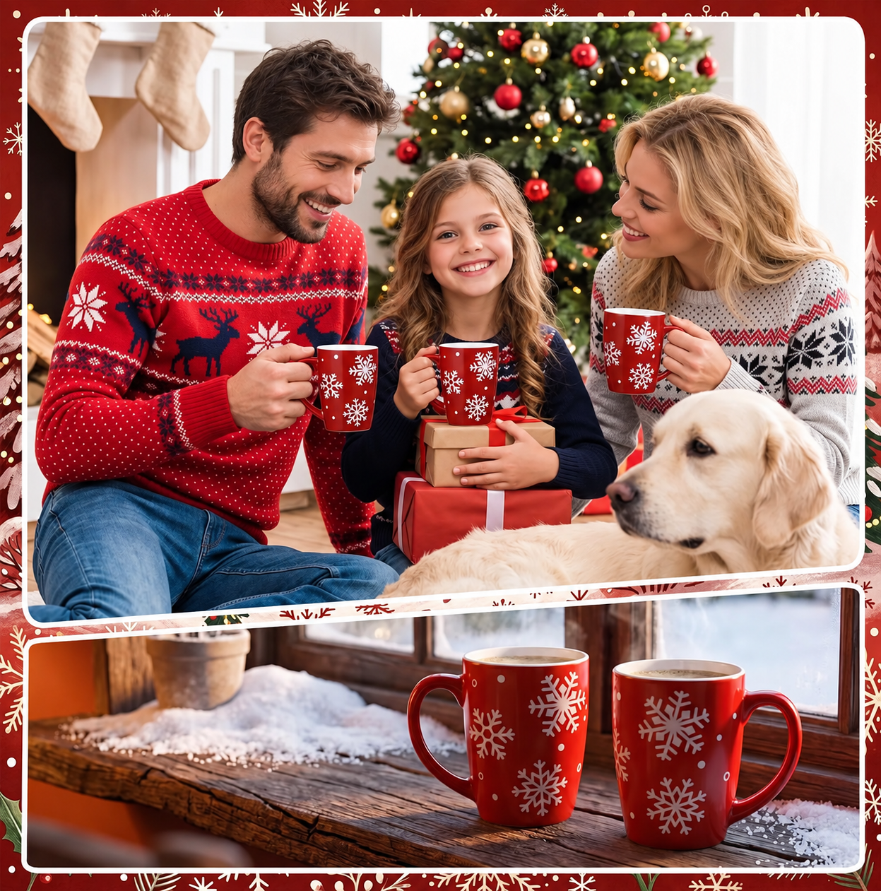 4 Pieces Snowflake Coffee Mugs For Men And Women