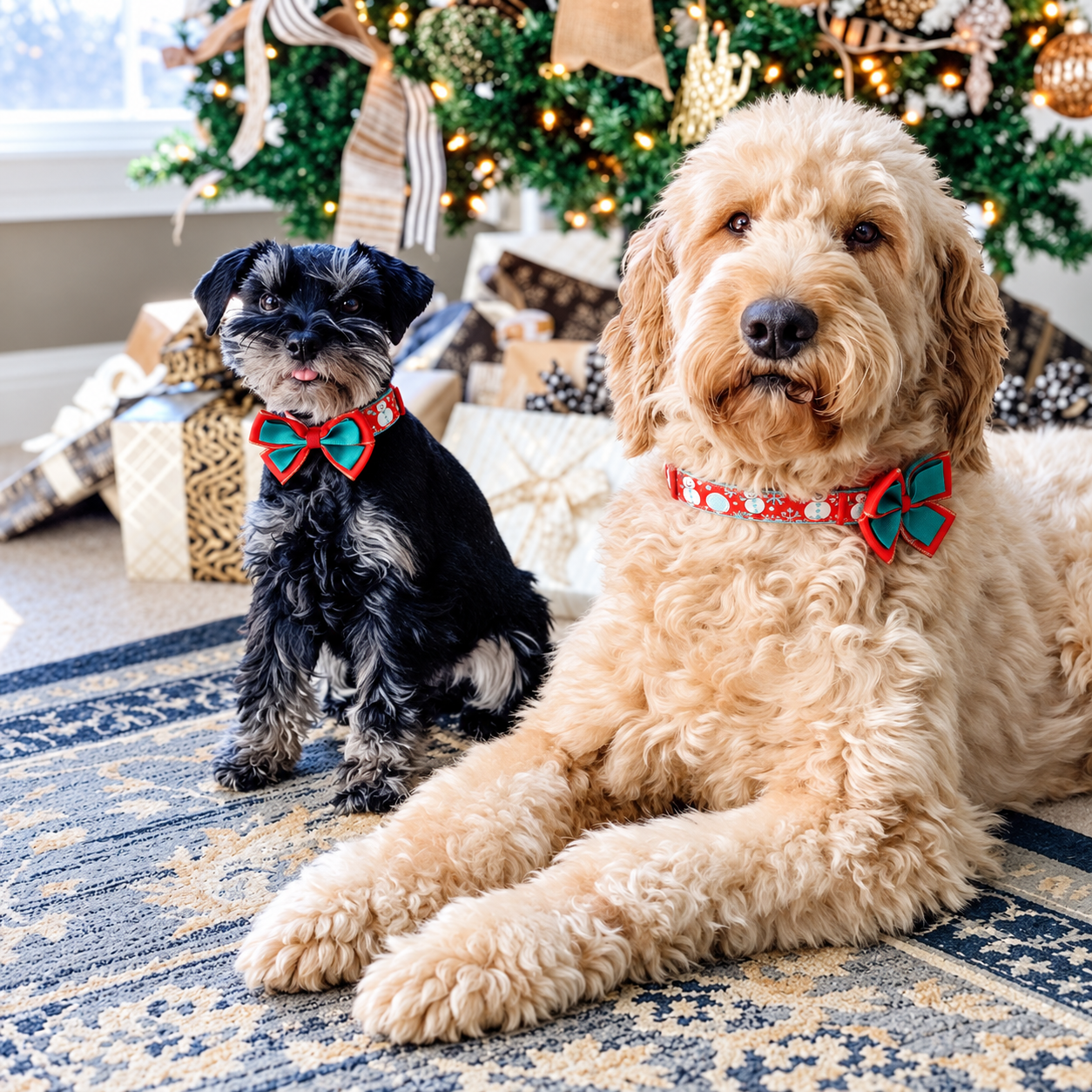 Christmas Dog Collar with Bow Tie Adjustable Holiday Collar