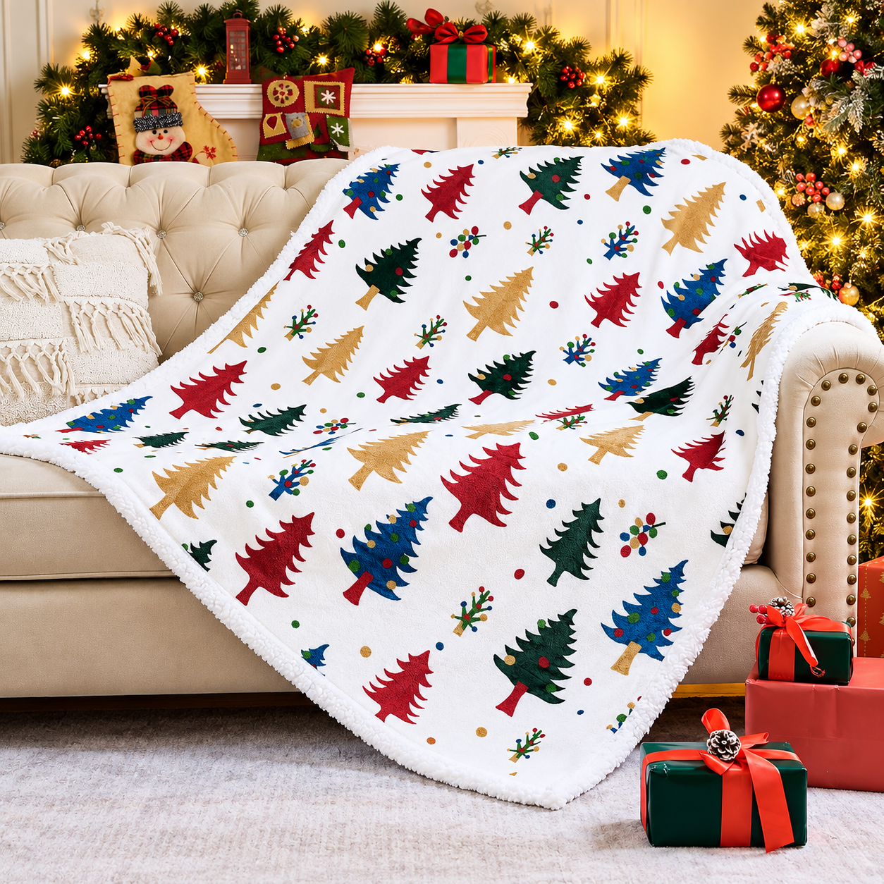 Fluffy Christmas Blanket For Sofa And Bed