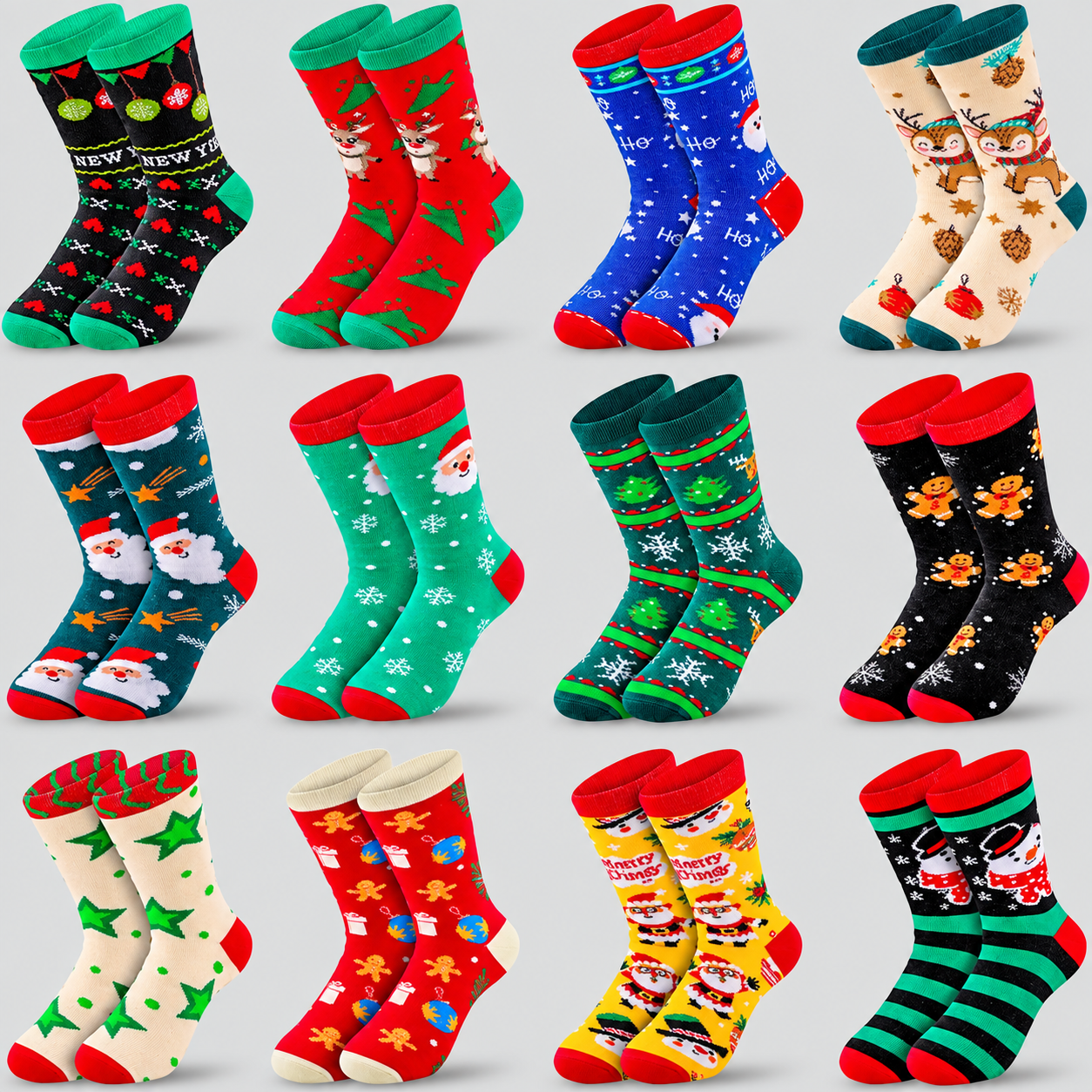 12 Pairs Christmas Crew Socks For Women