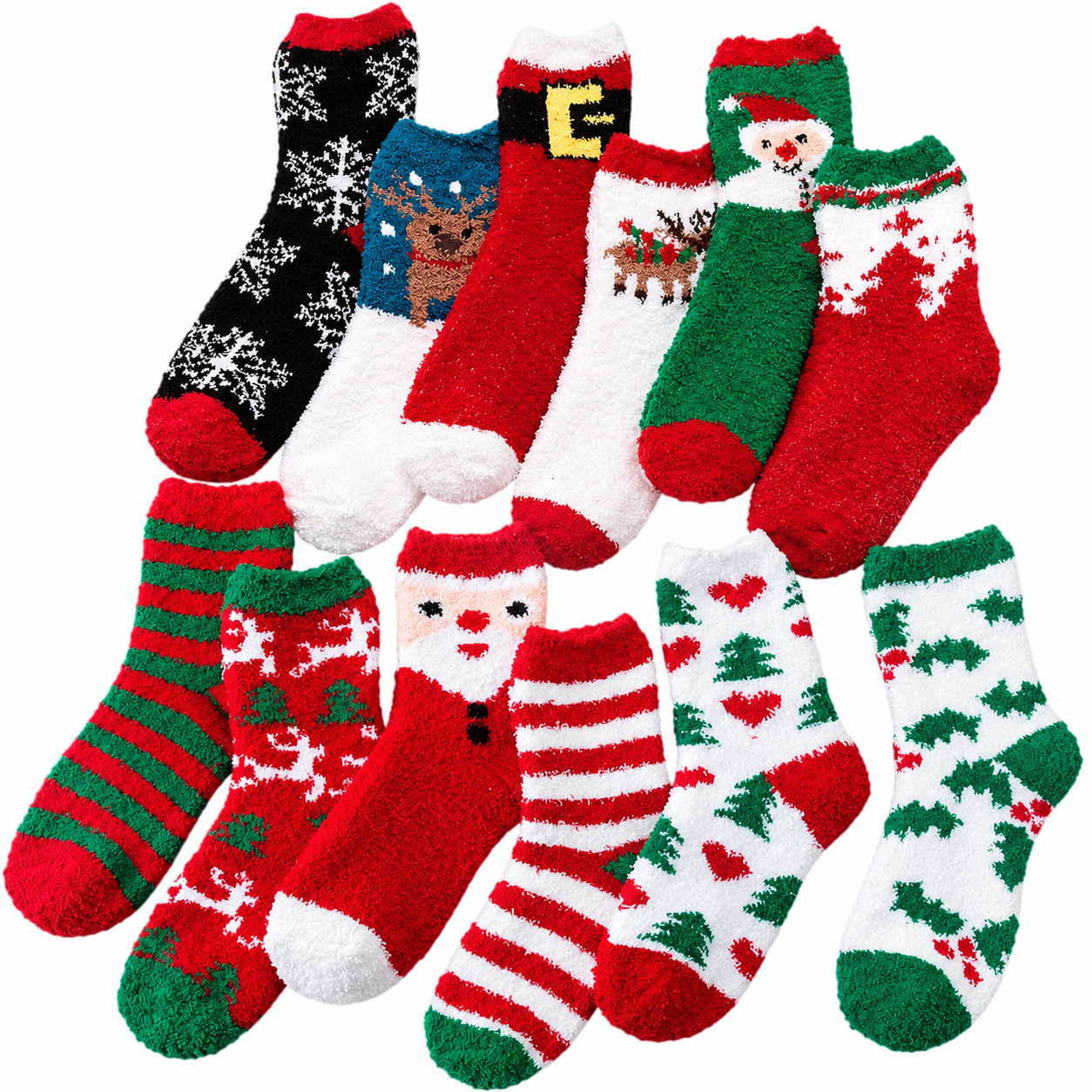 12 Pairs Warm Christmas Fuzzy Socks For Women