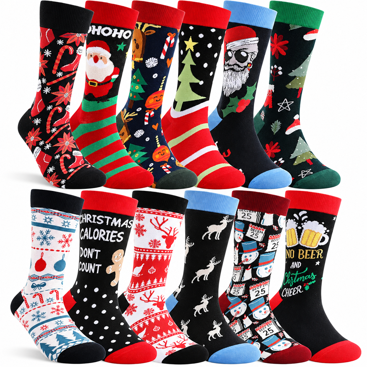2 Pairs Cozy Christmas Printed Socks For Men And Women