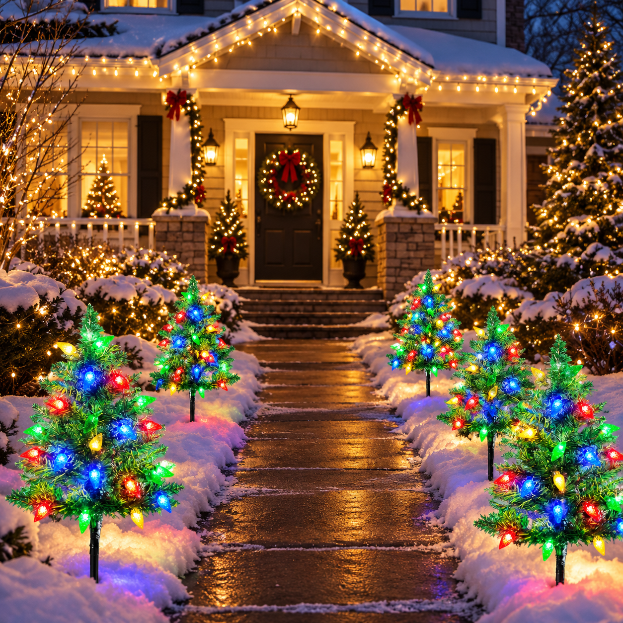 4 Set Solar Christmas Tree Lights for Outdoor Pathway and Garden Decor