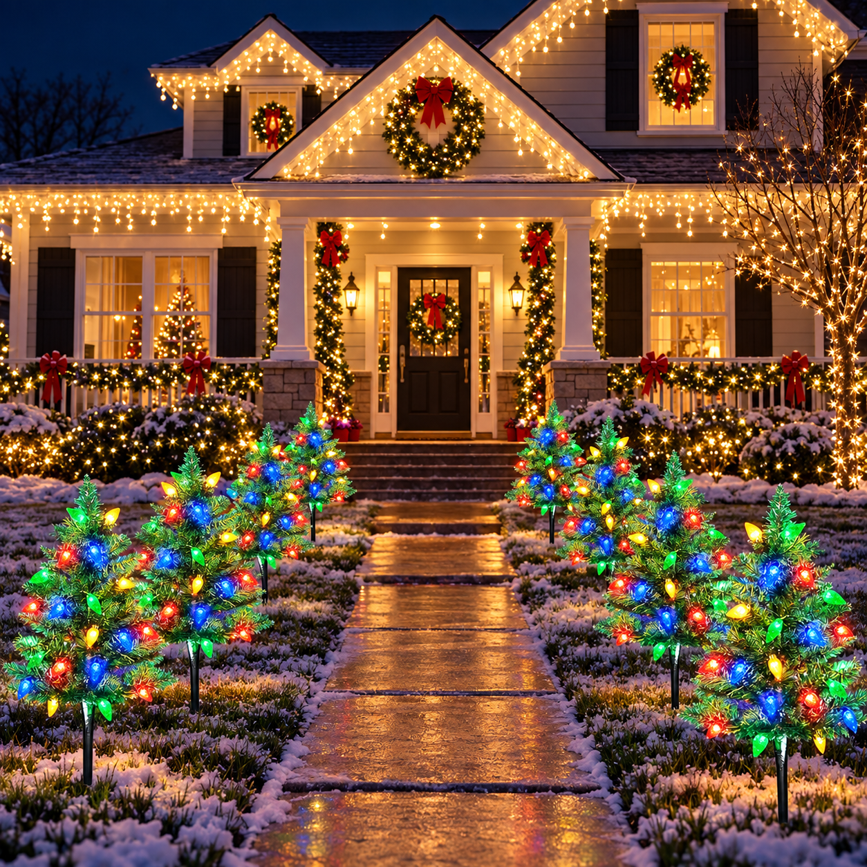 4 Set Solar Christmas Tree Lights for Outdoor Pathway and Garden Decor