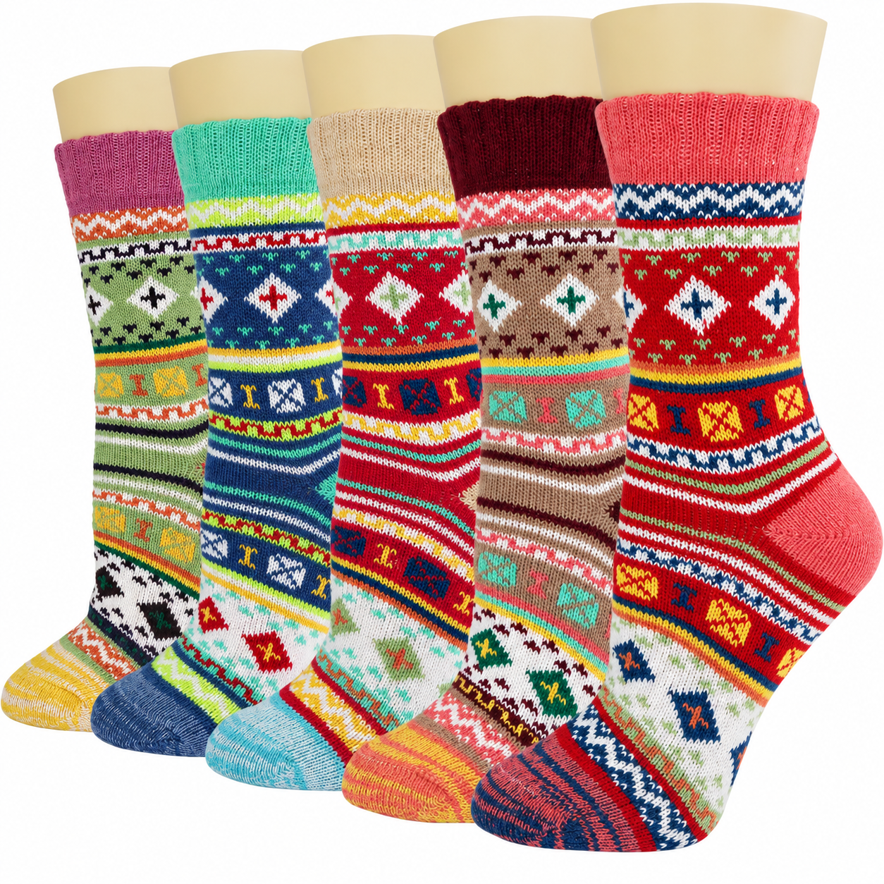5 Pairs Christmas Crew Socks For Women