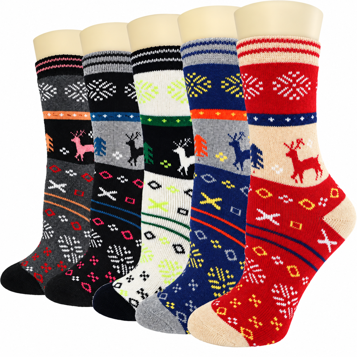 5 Pairs Christmas Crew Socks For Women