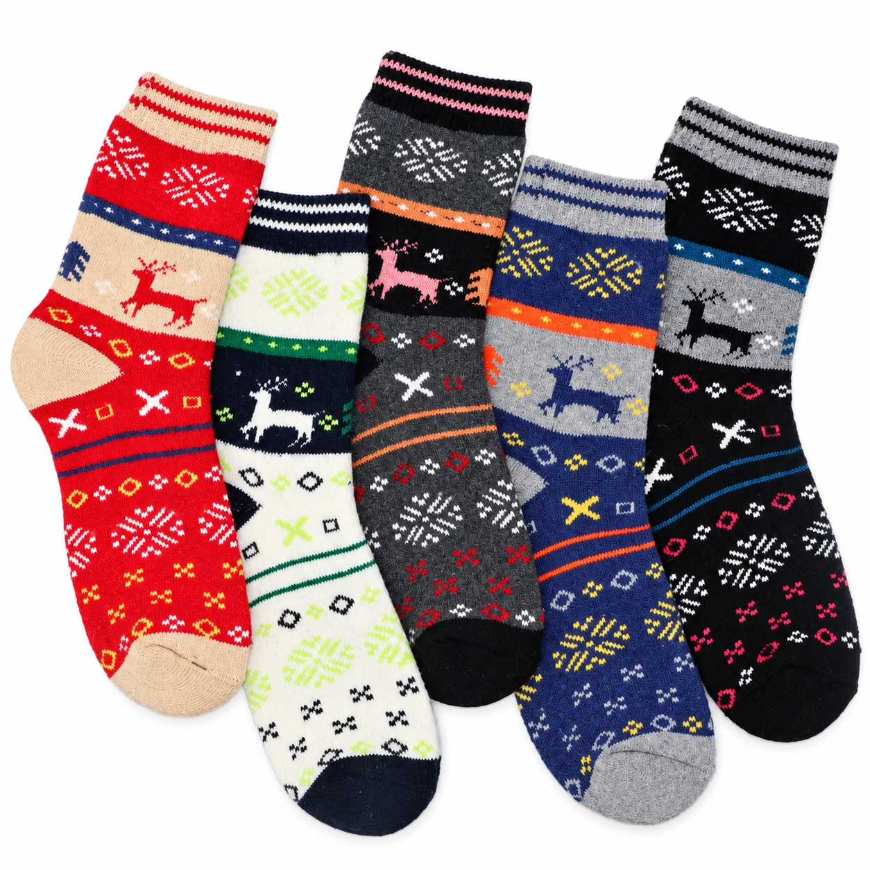5 Pairs Christmas Crew Socks For Women