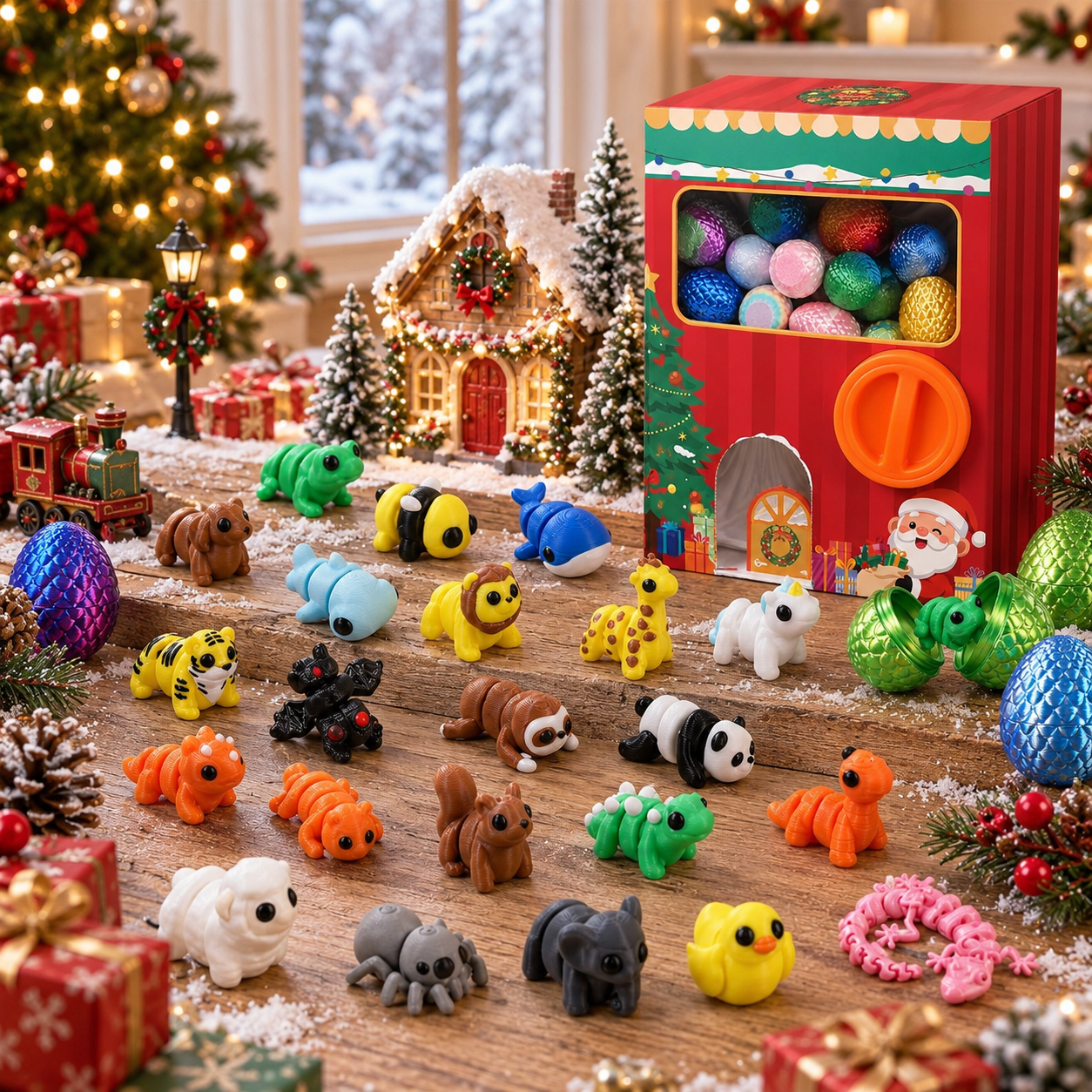3D Printed Animals Advent Calendar 2026 with Capsule Vending Machine