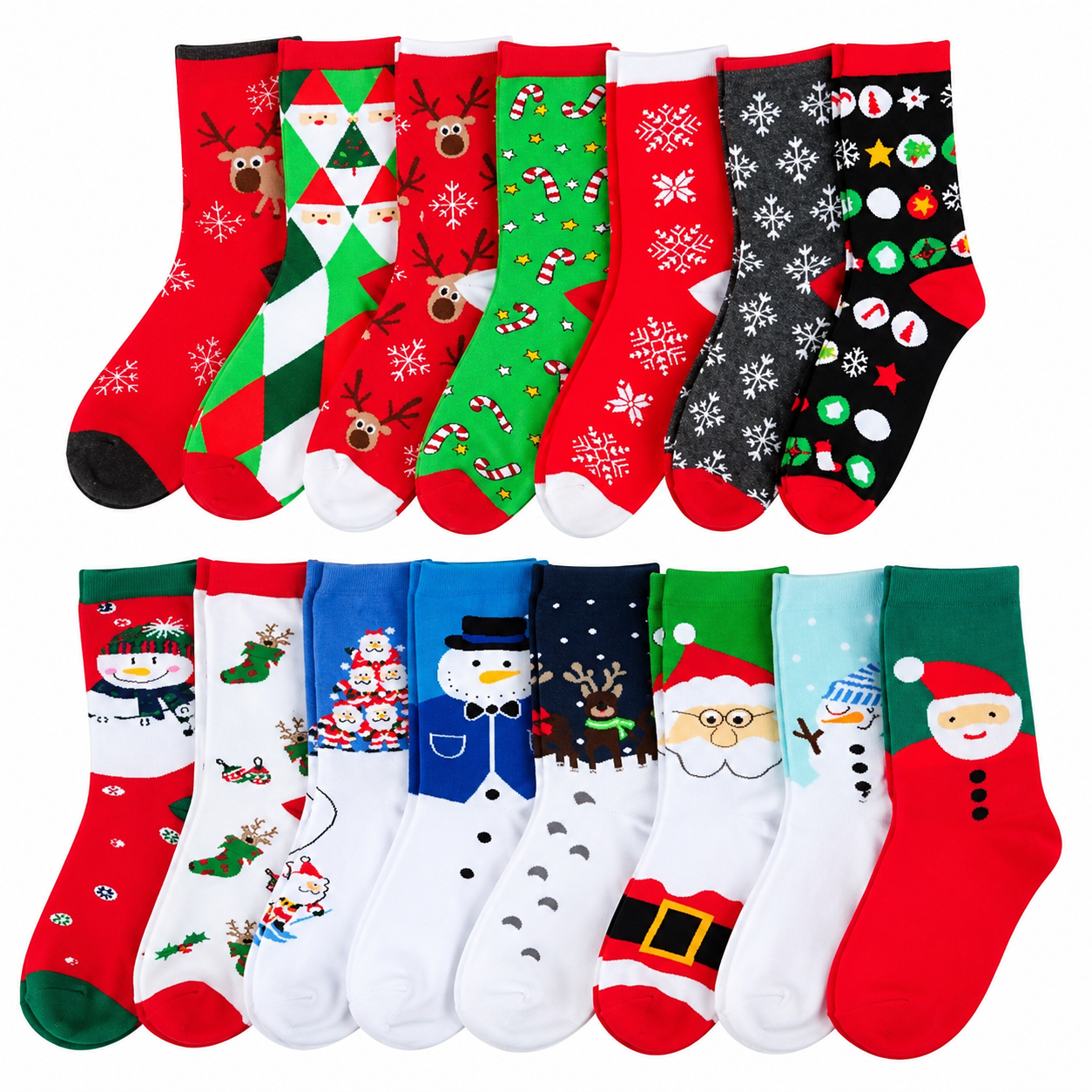 15 Pairs Cozy Christmas Crew Socks For Women
