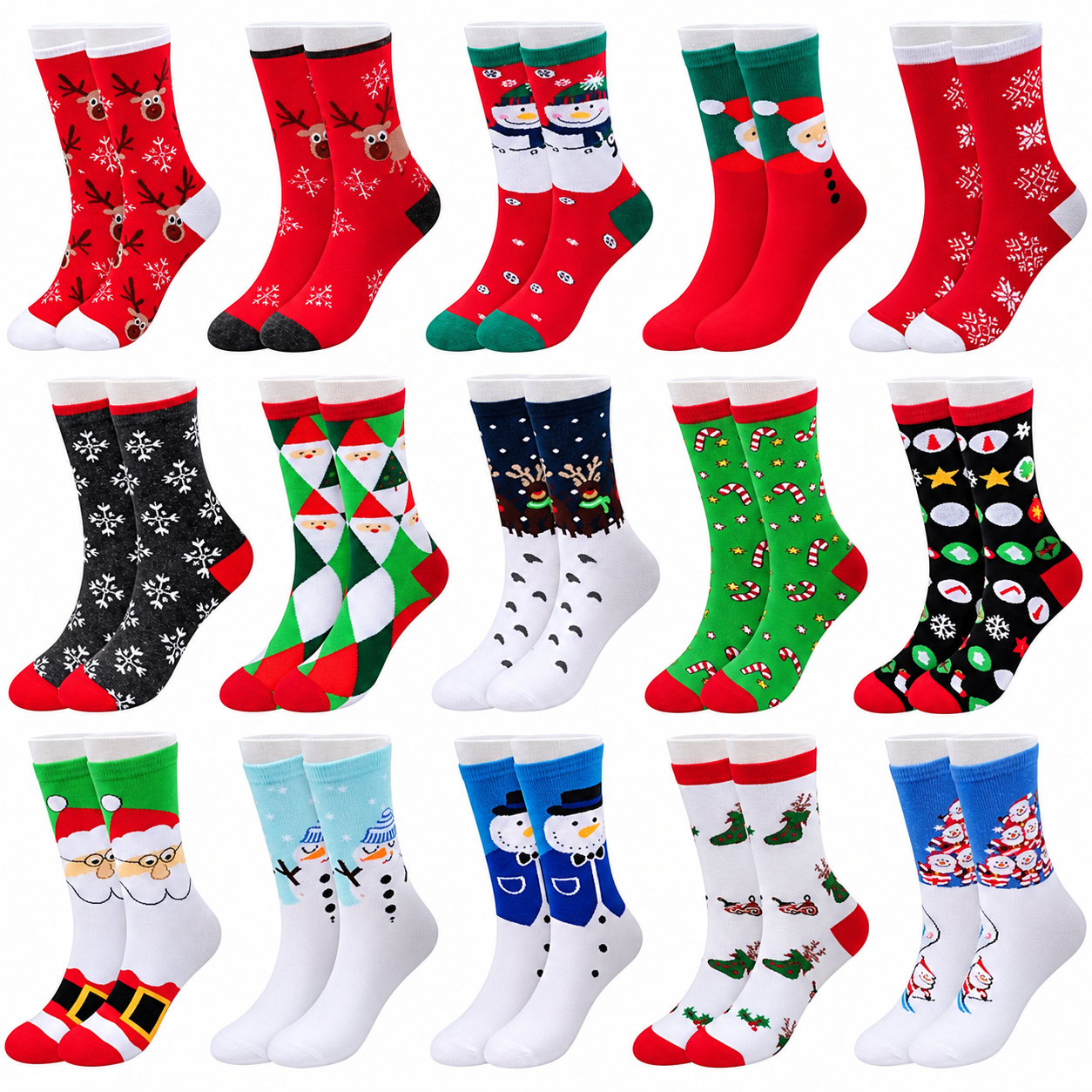 15 Pairs Cozy Christmas Crew Socks For Women