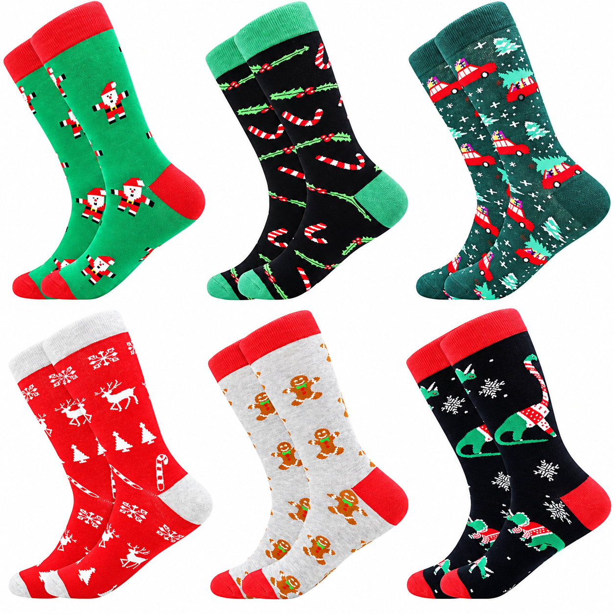6 Pairs Christmas Printed Socks For Men