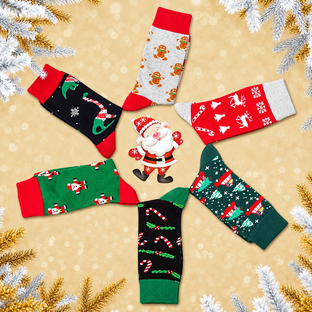 6 Pairs Christmas Printed Socks For Men