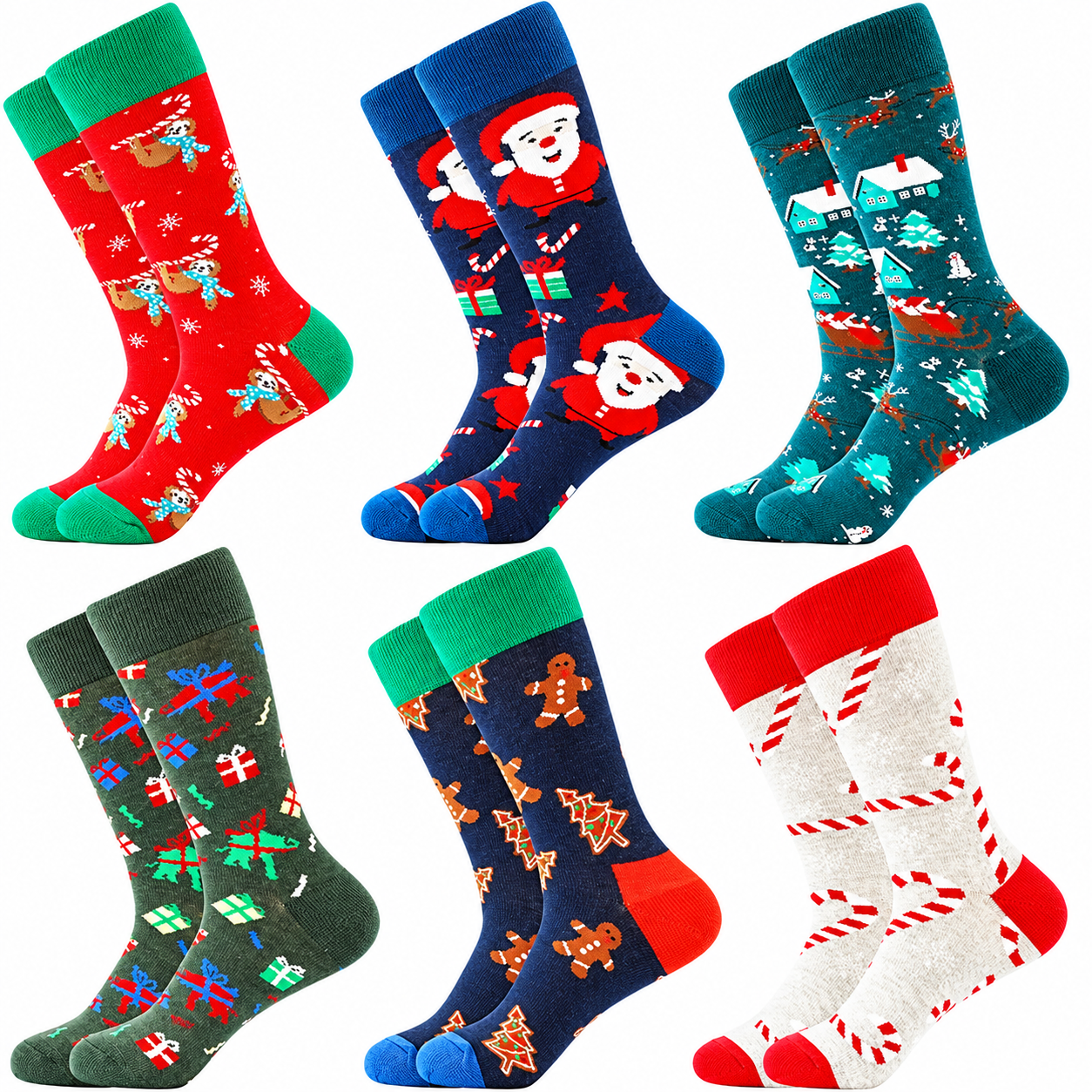 6 Pairs Christmas Printed Socks For Men