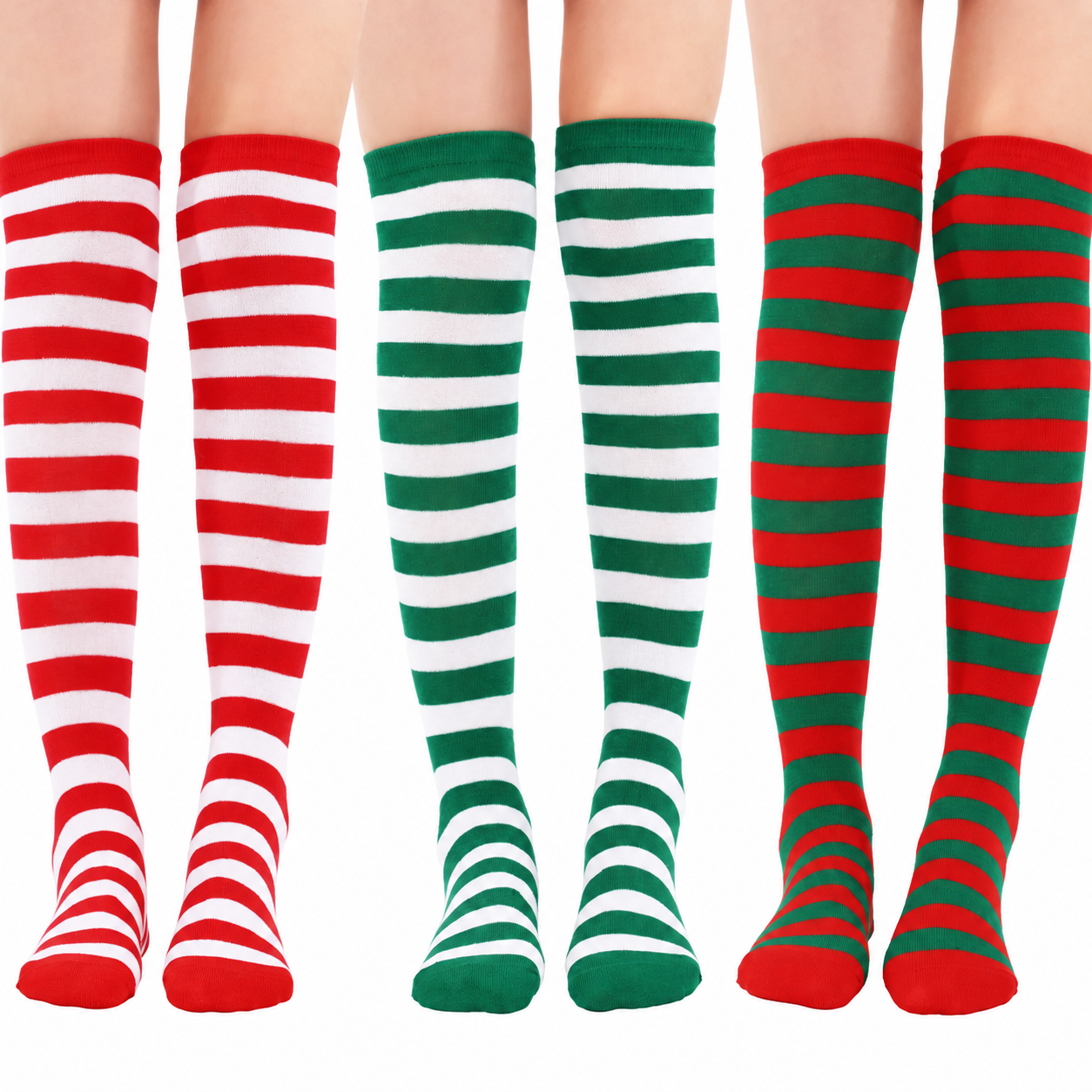 3 Pairs Christmas Long Stripe Socks For Women