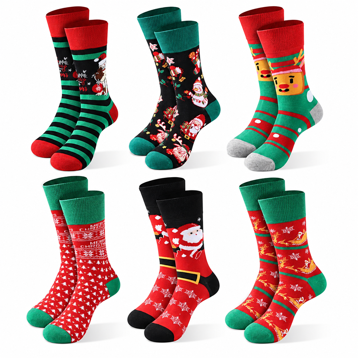 Pack of 6 Christmas Crew Socks Holiday Patterned Socks for Men