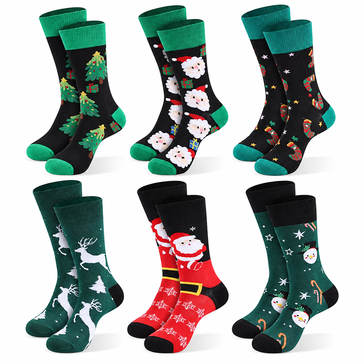 Pack of 6 Christmas Crew Socks Holiday Patterned Socks for Men
