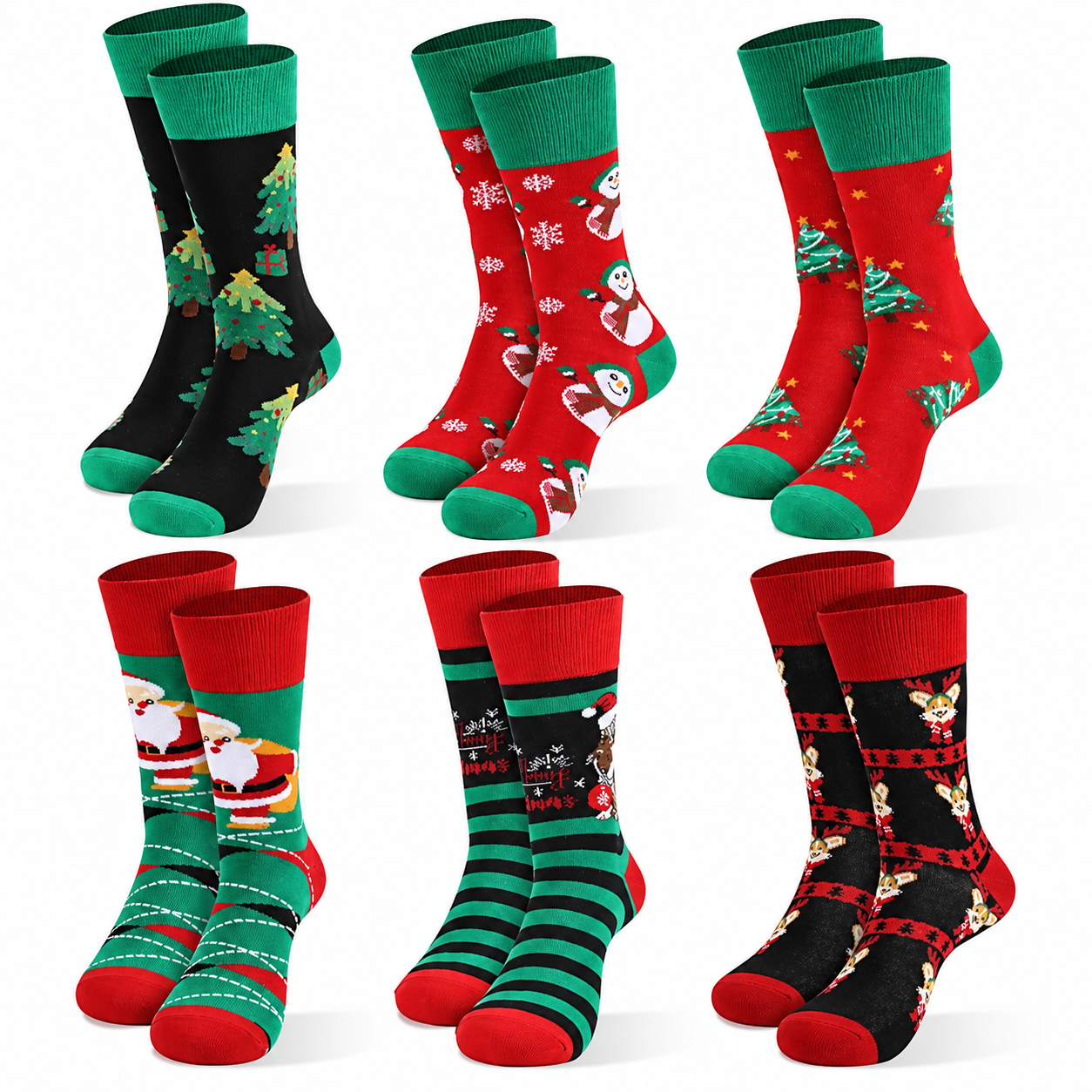 Pack of 6 Christmas Crew Socks Holiday Patterned Socks for Men