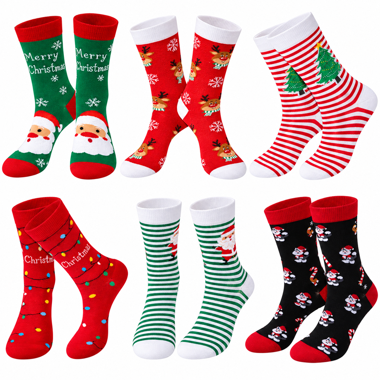 Colorful Christmas Crew Socks Novelty Patterned Holiday Socks for Women