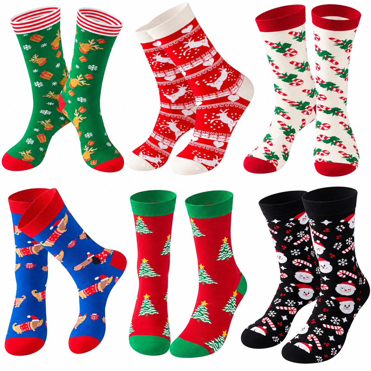 Colorful Christmas Crew Socks Novelty Patterned Holiday Socks for Women