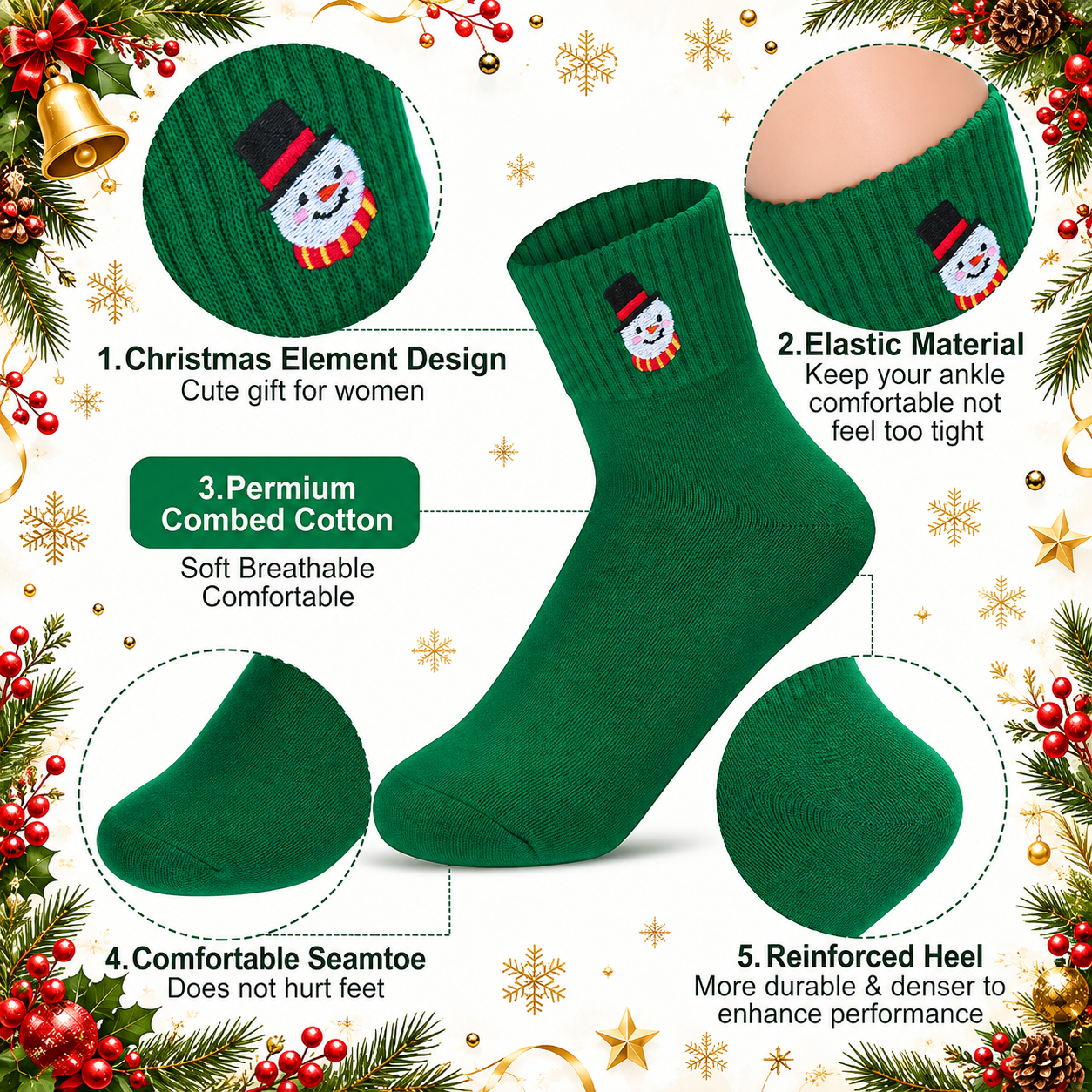 10 Pairs Lightweight Cotton Crew Socks Everyday Casual Socks for Women