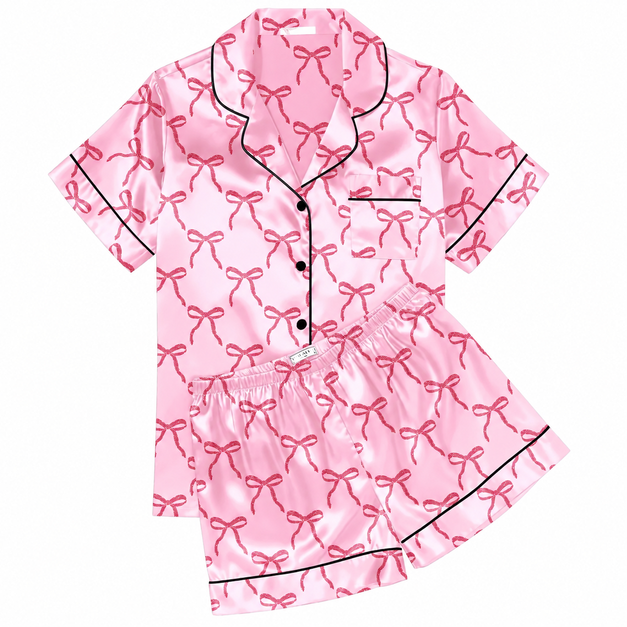 Christmas Silk Satin Pajama Set Short Sleeve Button Up Sleepwear for Women
