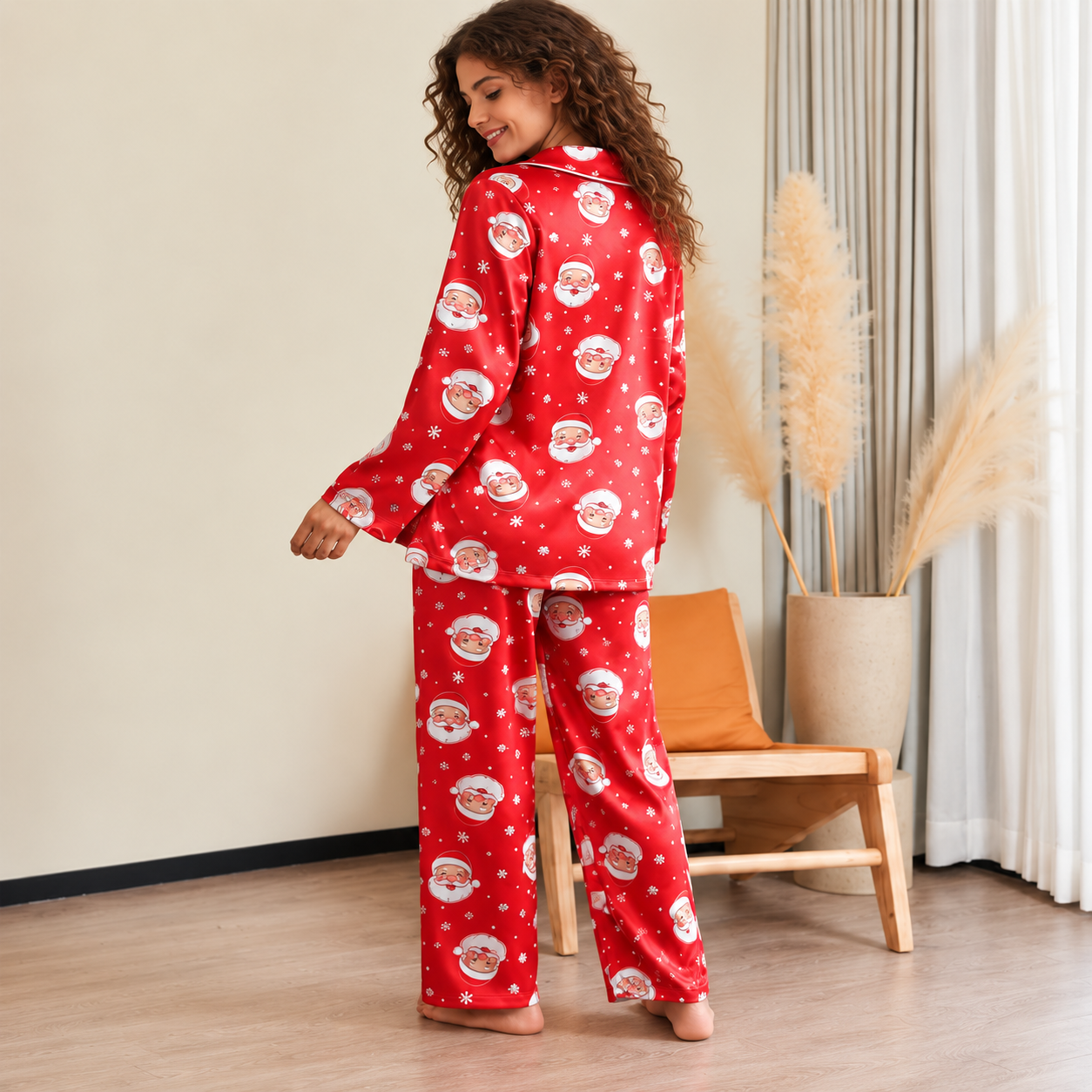 Casual Long Sleeve Button Down Pajama Set For Women