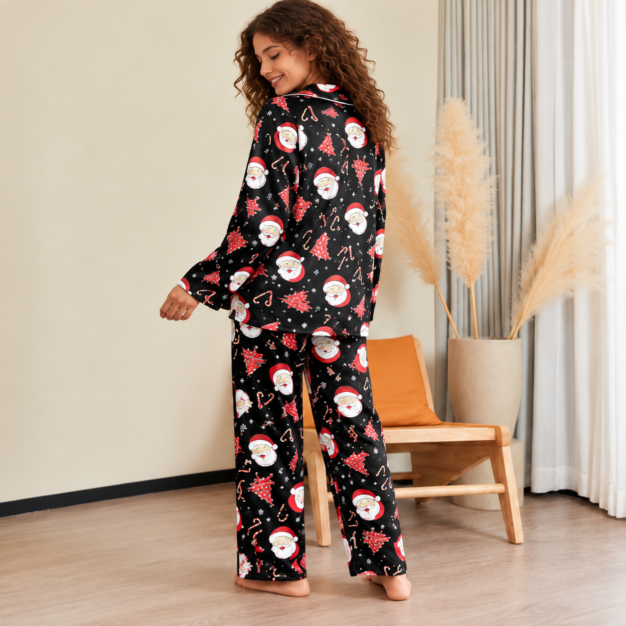 Casual Long Sleeve Button Down Pajama Set For Women