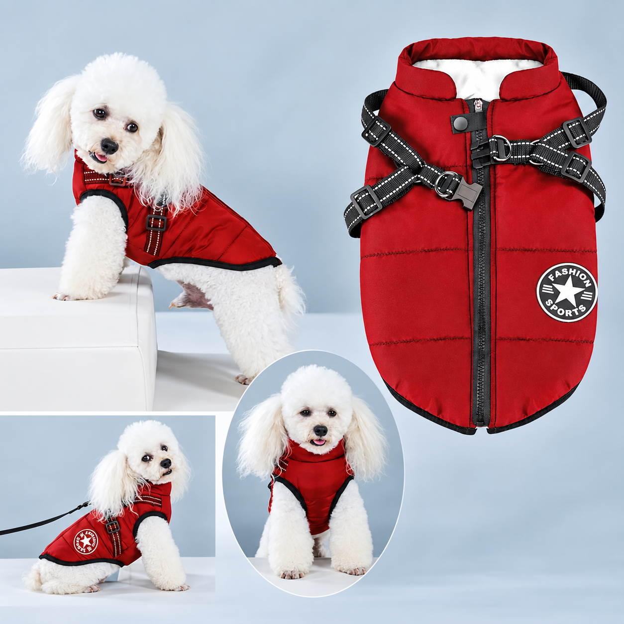 Christmas Windproof Waterproof Fleece Dog Jacket with Adjustable Belt