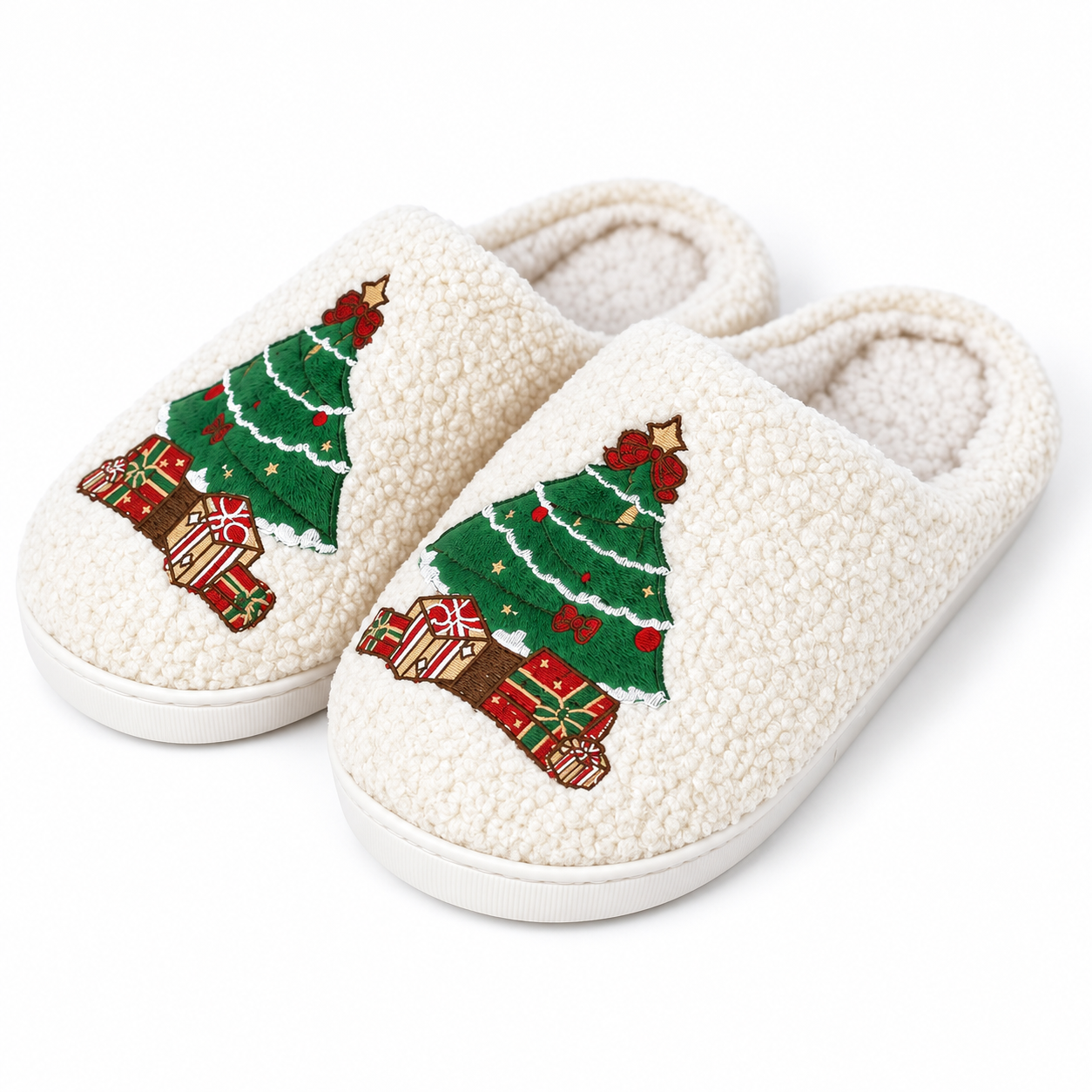 Christmas Plush Warm Slip On House Slippers for Women and Men