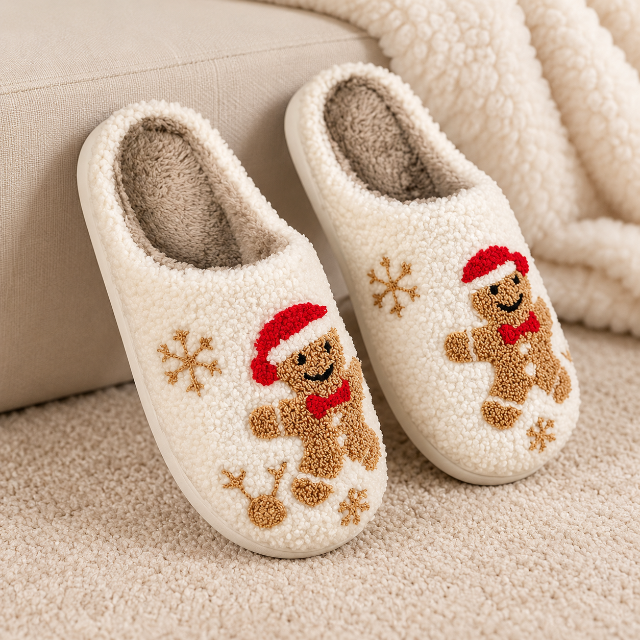 Christmas Plush Warm Winter House Slippers for Women and Men