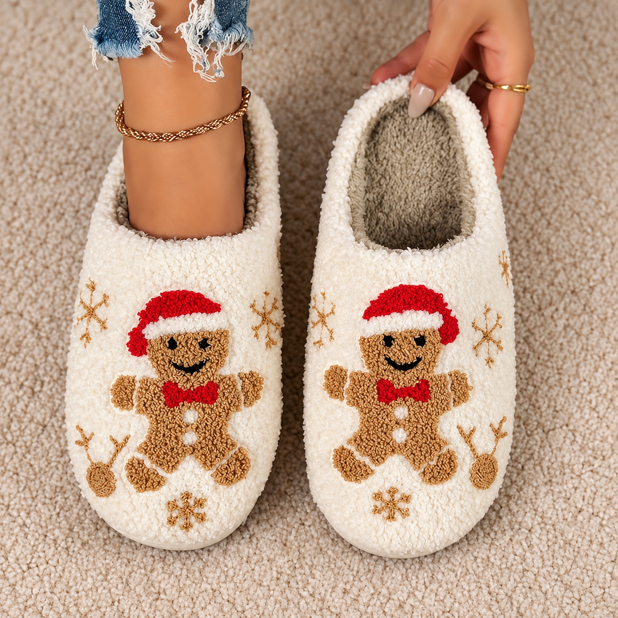 Christmas Plush Warm Winter House Slippers for Women and Men
