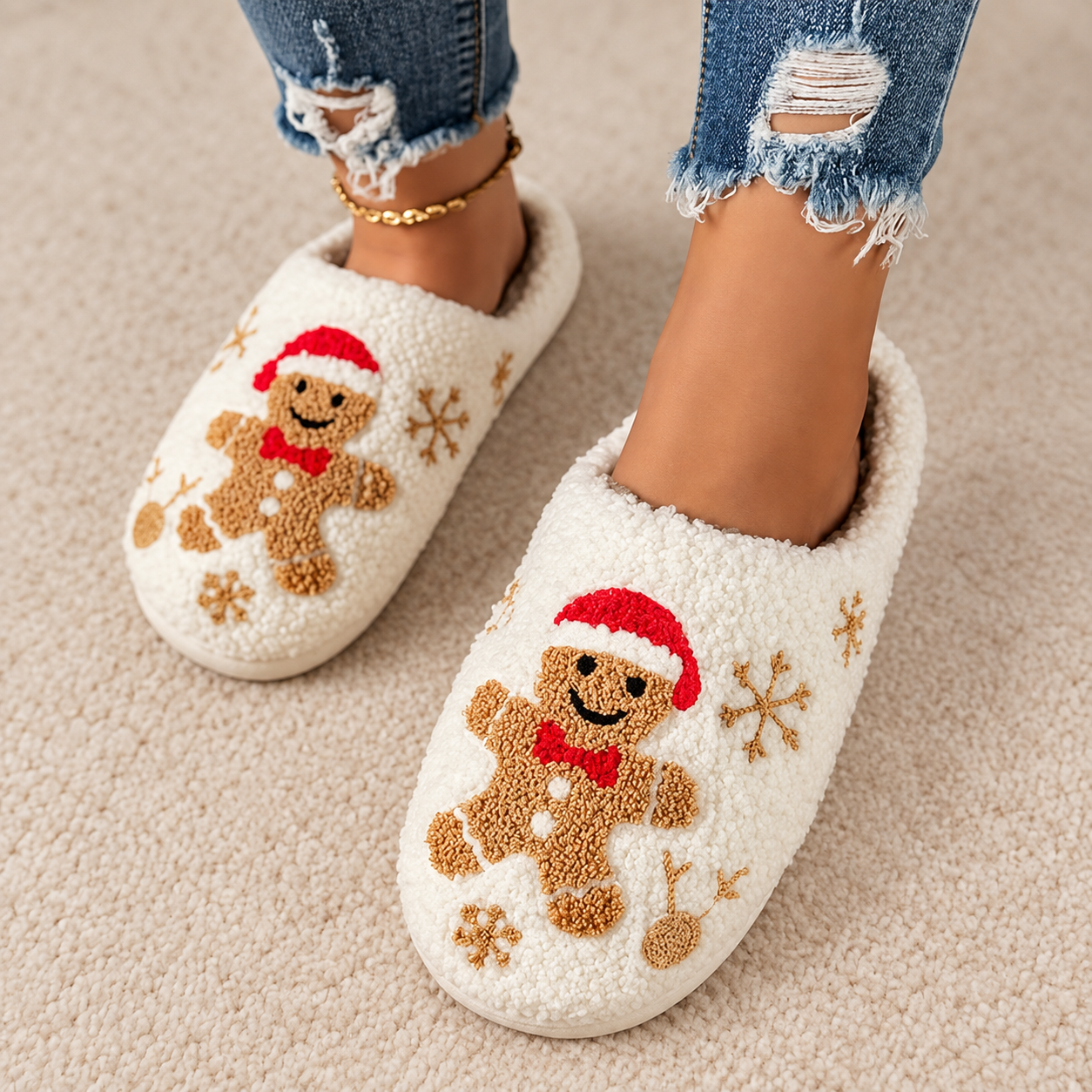 Christmas Plush Warm Winter House Slippers for Women and Men