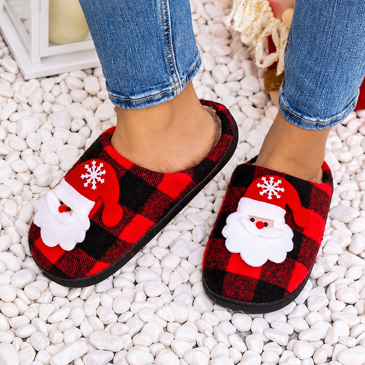 Christmas House Slippers for Women and Men Indoor Outdoor Winter Shoes
