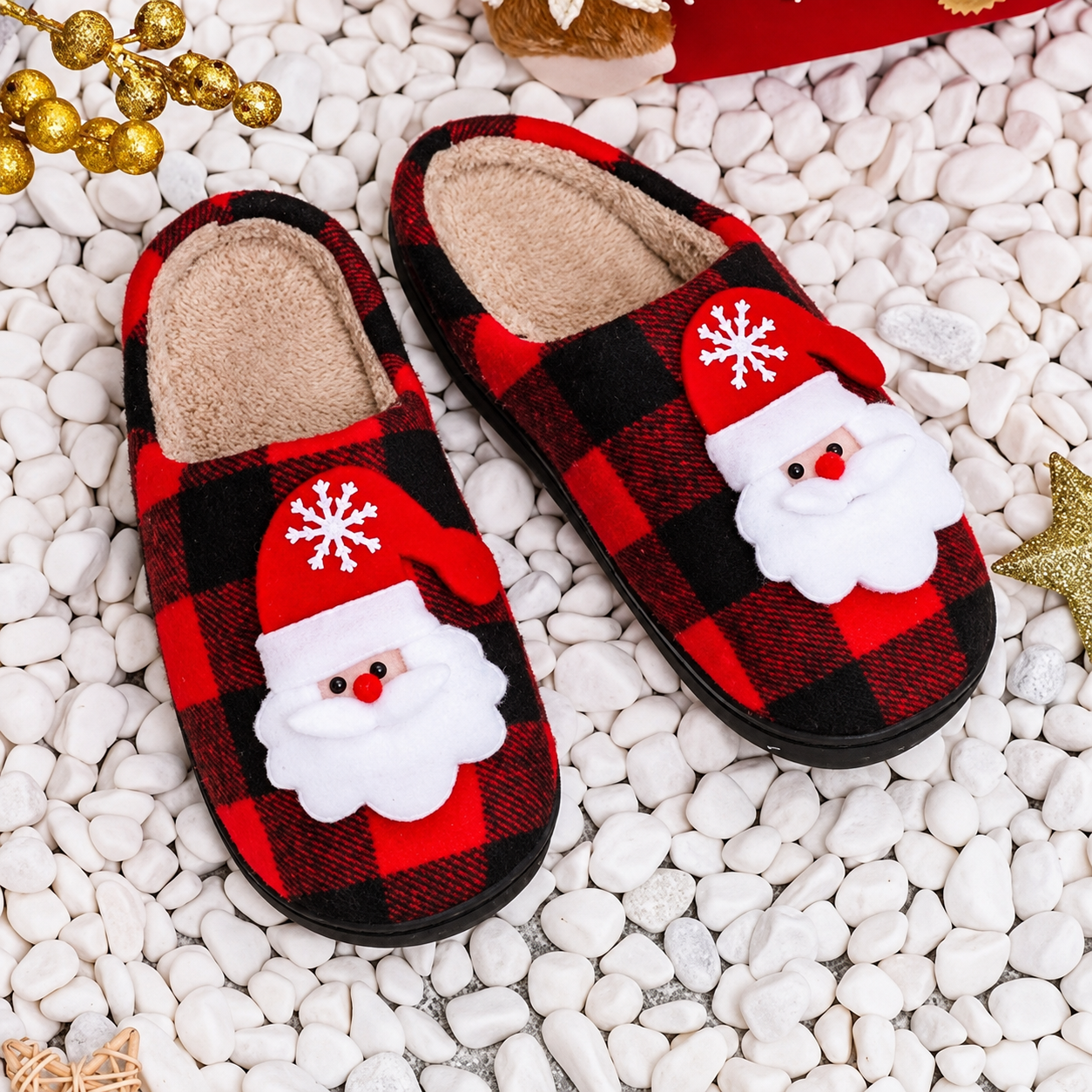 Christmas House Slippers for Women and Men Indoor Outdoor Winter Shoes